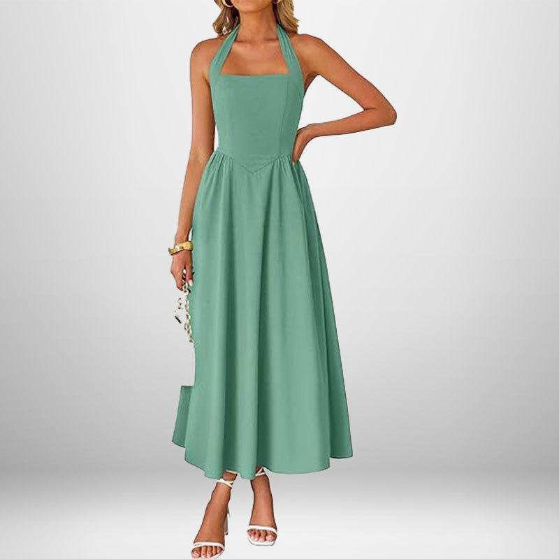 Polyester Sleeveless Backless Dress With Ties For Casual Spring Office Wear
