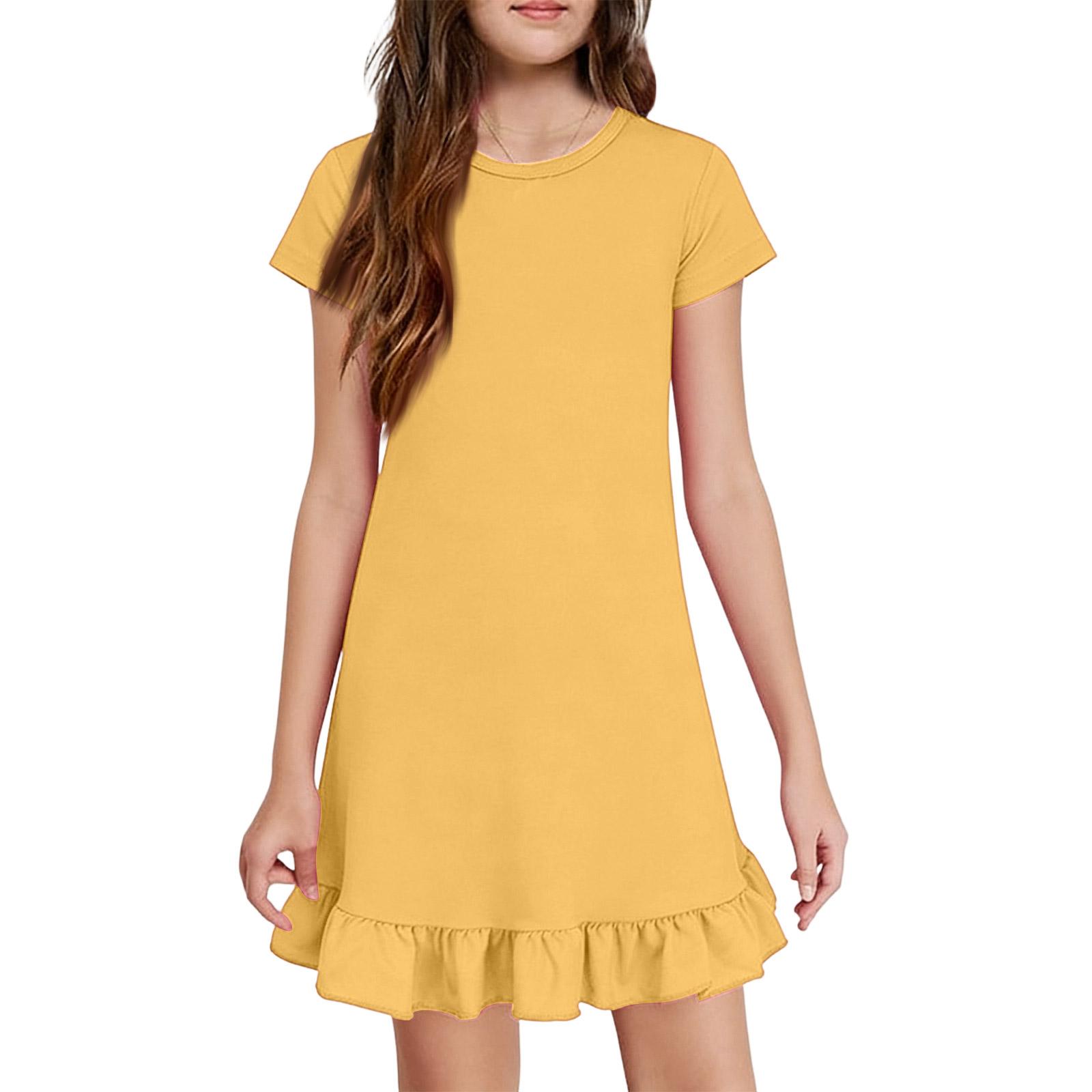 

Girls Pocket Dress - Short Sleeve Loungewear 160 жовтий