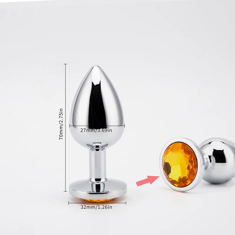 3 Sizes Metal Anal Plug Smaller Smooth Stainless Steel Butt Plug Colorful Crystal Round Anus Plug Adults Anal Sex Toys For Women