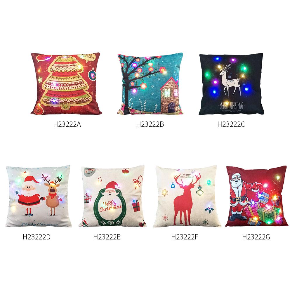 18 * 18 Inches / 45 * 45cm Linen Colorful LED Light Merry Christmas Cushion Cover Decorative Sofa