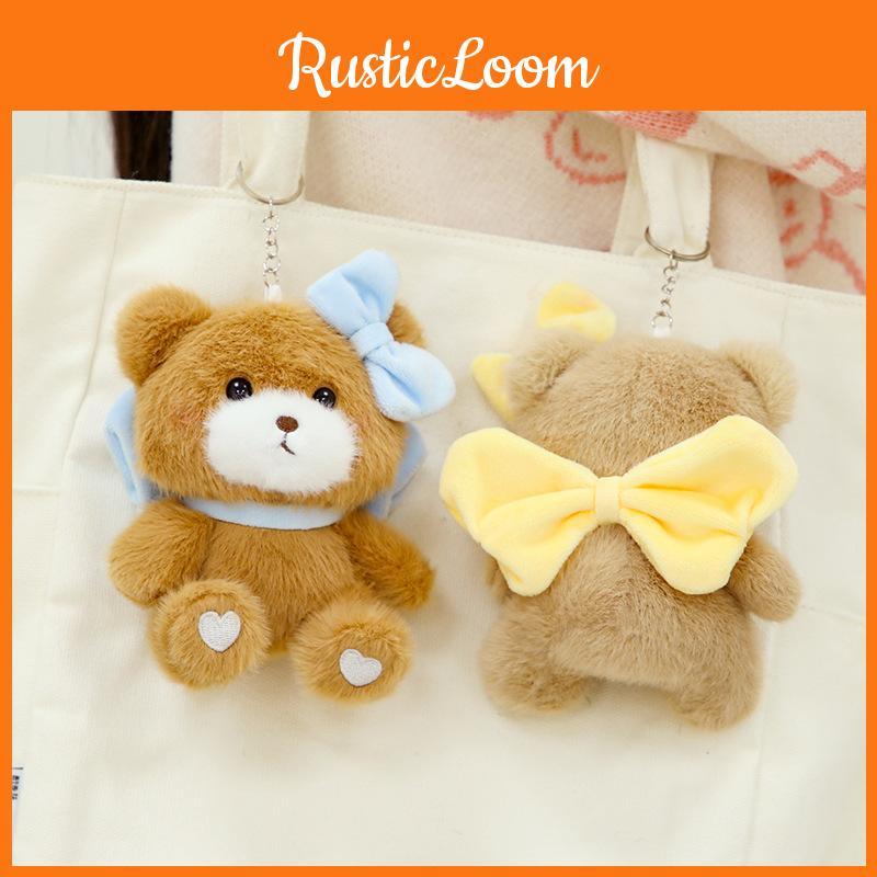 Bow Cute Adorable Knot Teddy Bear Plush Keychain Soft Short Pendant Plush