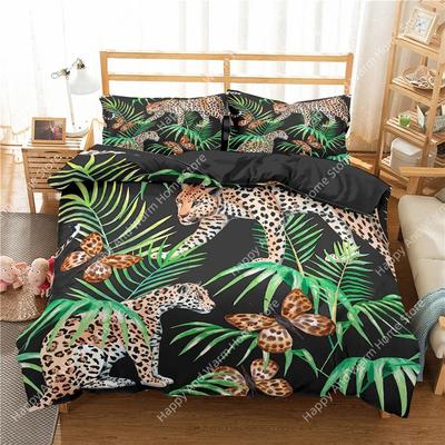 Jungle Animal Duvet Cover King Queen Tropical Plants Palm Leaves Bedding Set Boys Tiger Wildlife 2/3Pcs Polyester Quilt Cover