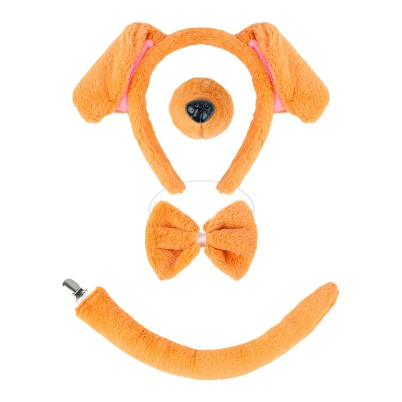 Dog Tail with Dog Ear Headband Nose Tail Skirt Bowtie Halloween Dog Costume for Children Teen Adult Cosplay