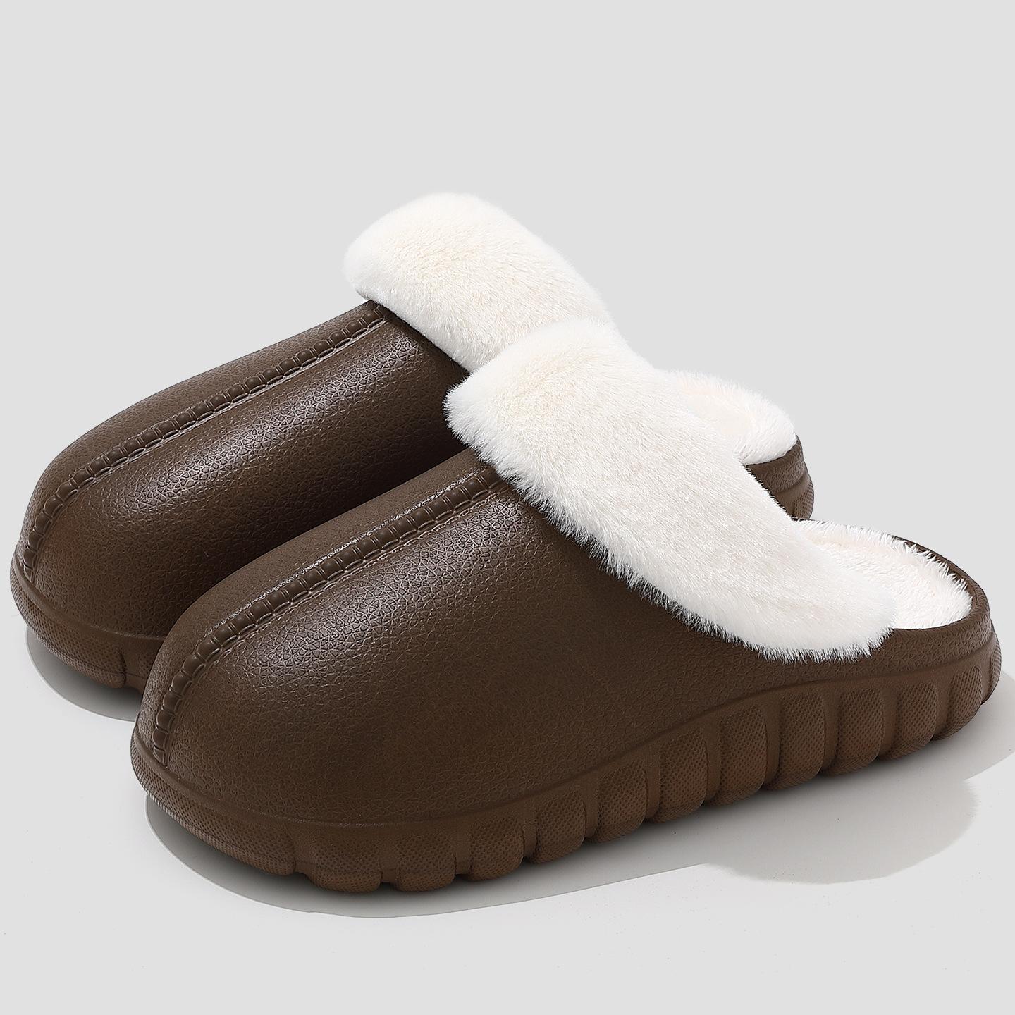 

Removable waterproof and anti-fouling plush cotton slippers women s EV autumn and winter new non-slip and dirt-resistant slippers men s outer wear 45-46 коричневый