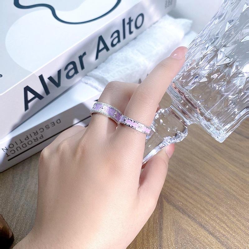 Color Flower Purple Enamel Iris Open Ring Niche Light Luxury High Sense Personality Ring