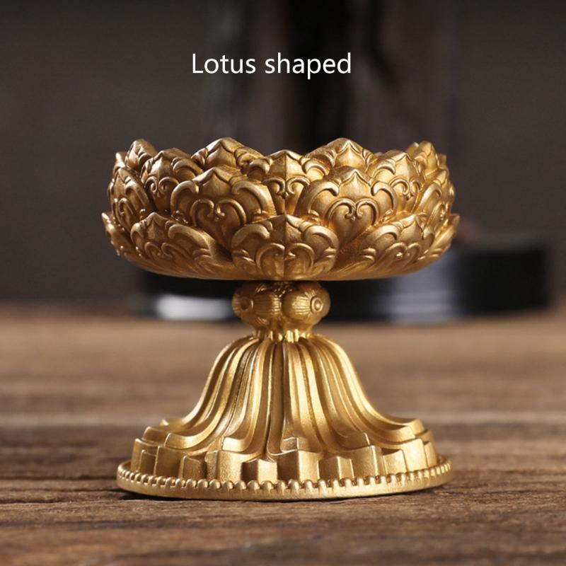 Flower Candle Holder Brass Butter Lamp Buddhist Temple Candlestick Base Religious Candle Cup Desktop Antique Decoration
