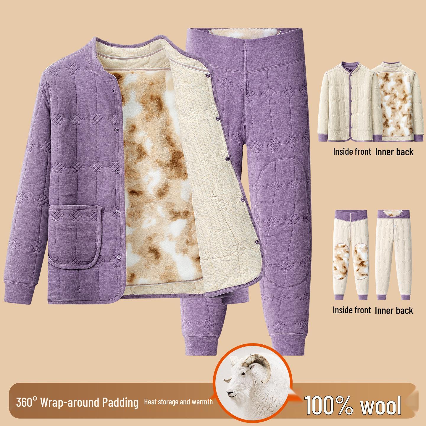 

Warm Lambswool Velvet-Lined Cotton Clothing Set for Women & Grandmothers 3XL (105-125 jin)