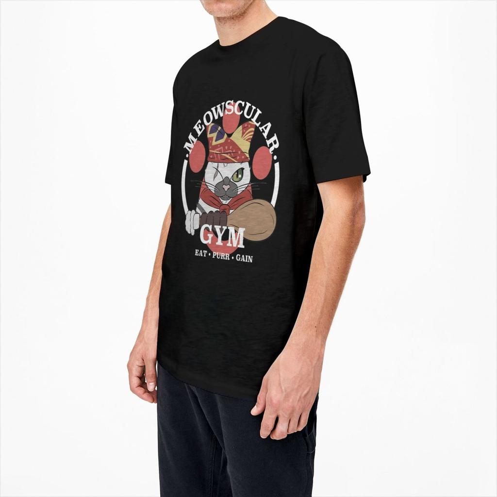 Herren Meowscular Gym T-Shirts Monster Hunter World MHW Spiel Baumwollkleidung Sommer Kurzarm T-Shirt Rundhals T-Shirt Übergröße