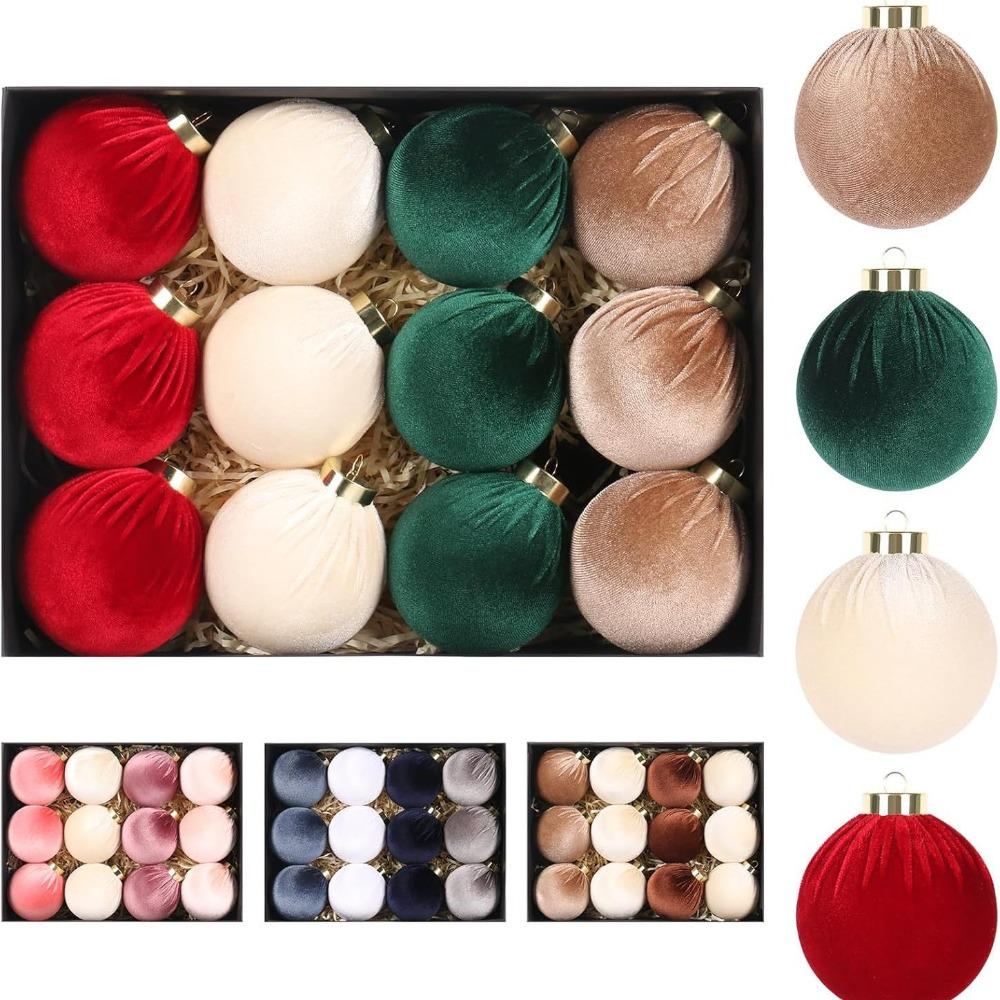 

12PCS Plastic Flocked Christmas Ball 8cm Xmas Ornament Ball High-quality Christmas Tree Balls Home 4