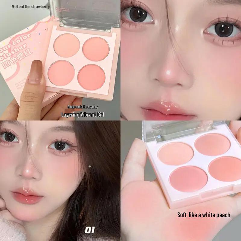 Four-Color Matte Blush Set: Pink, Peach, Nude, Honeydew