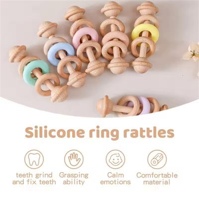 Babyspielzeug Holzrasseln Silikonring Babyrasseln und Mobiles 0 12 Monate Sensorisches Spielzeug für Babys Holzzahnring für Babygeschenke