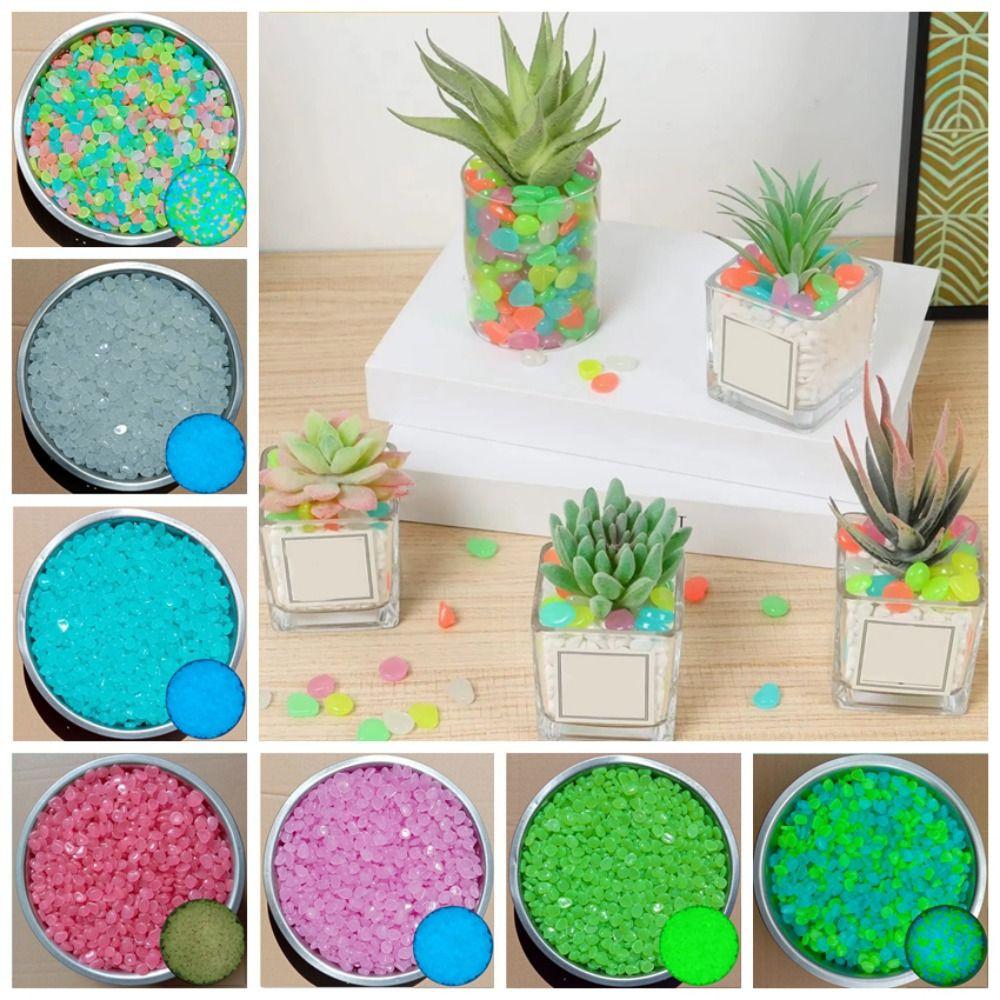 600Pcs Mini Glow in The Dark Pebble Colorful Resin Aquarium Decoration Stone 1cm Glowing Effect Garden Glow Pebbles Lawn