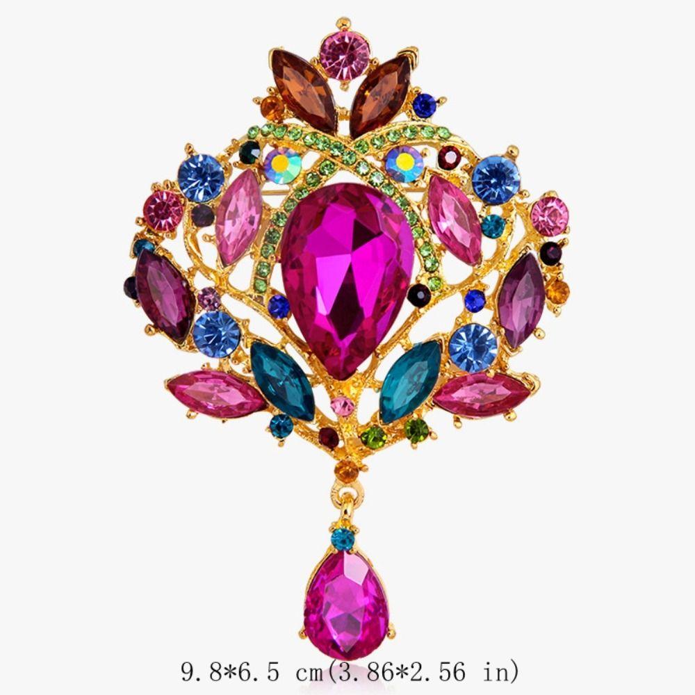 Zinc Zinc Alloy Linden Leaf Brooch Rhinestone Lapel Pins Creative Vintage Flower Badge Women