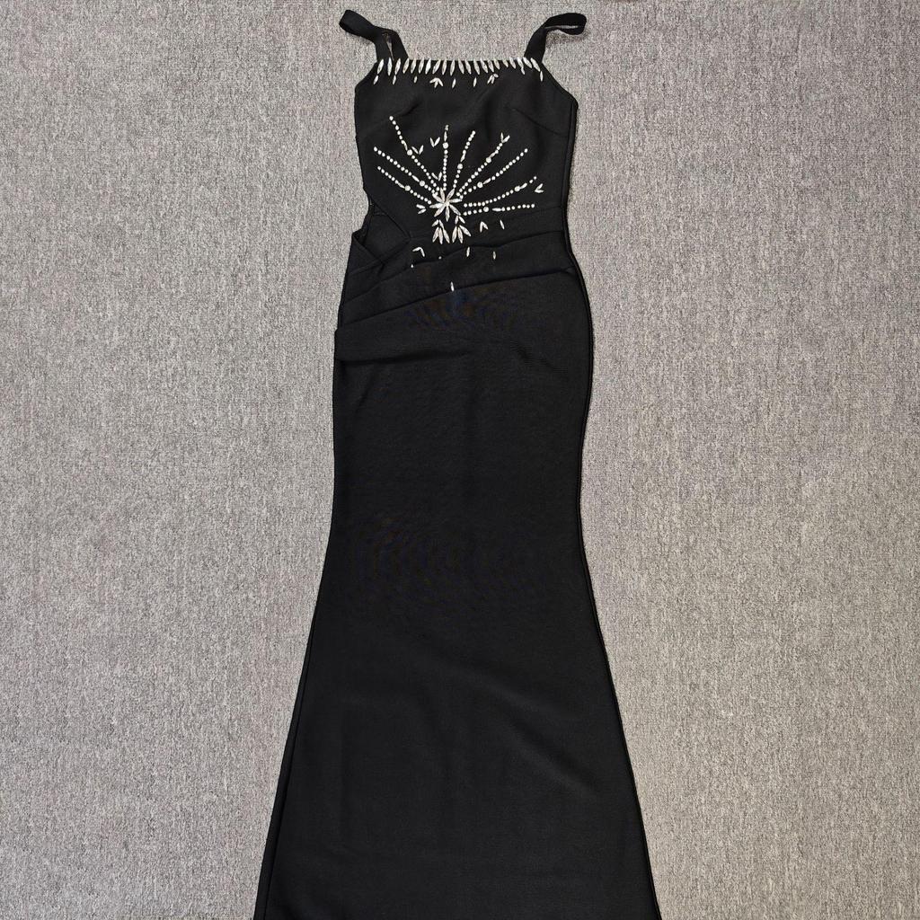 Elegant Rhinestone Slim Fit Evening Dress - European & American Style