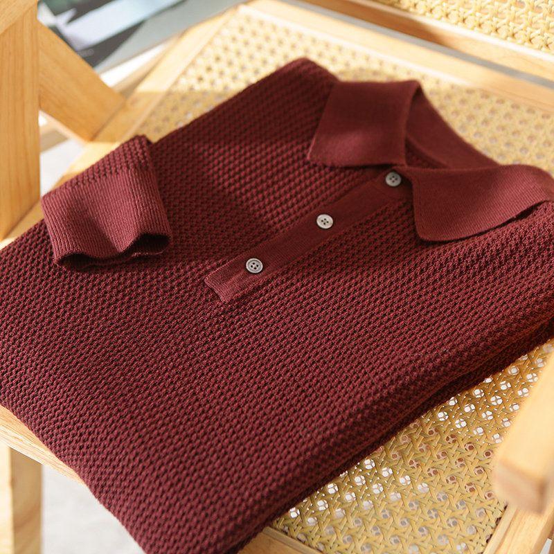 Heavy Weight Goods! Super Fine Australian Wool! Italian Single Fall Winter Men Wool Jacquard Lapel Knitting Polo Shirt Sweater