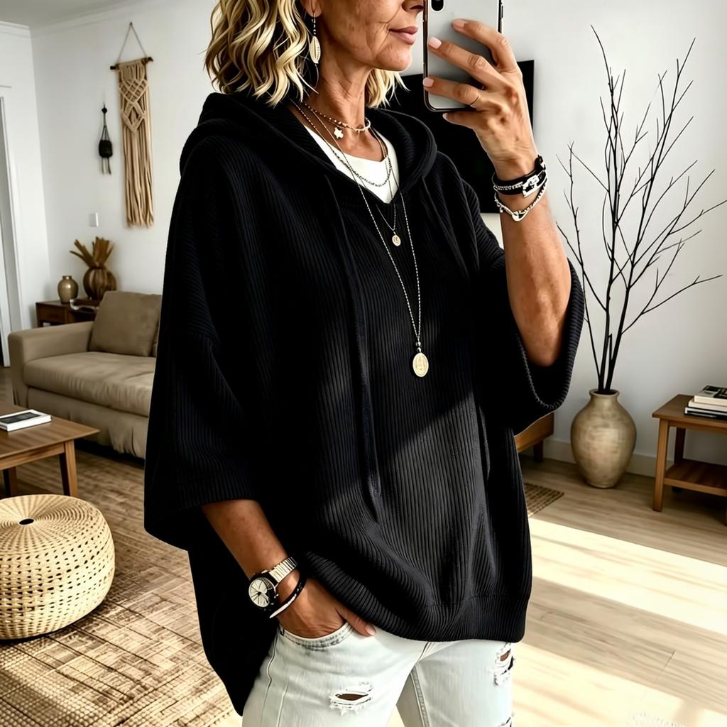 Women's Corduroy Hooded Sweatshirt Loose Fit Casual Pullover Top