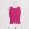 Sommer Strikkede Tanktopper Dame Casual Crop Topper Sexy Jenter Stroppevest O-hals OL Slim Ermeløse T-skjorter