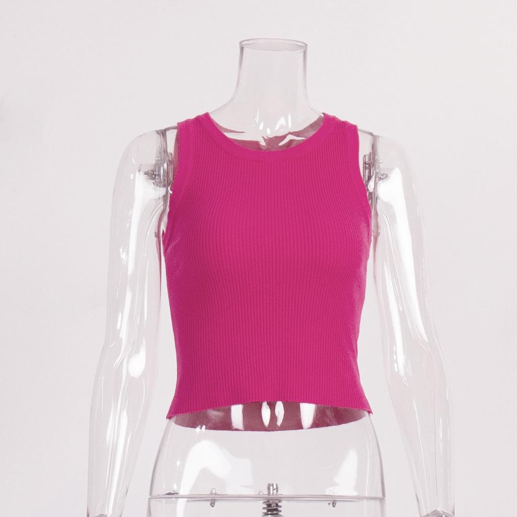 Summer Knitted Tank Tops Women Casual Crop Tops Sexy Girls Suspender Vest O-neck OL Slim Sleeveless T Shirts