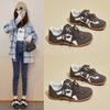 Women Round Toe Leopard Print Flat Lace-up German Training Lace Up Casual Sport Shoes Outdoor Running Vulcanized Shoe