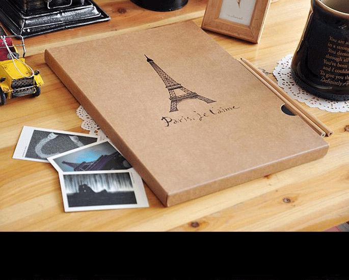 Korean Handmade Cowhide Eiffel Tower A4 Retro Photo Album