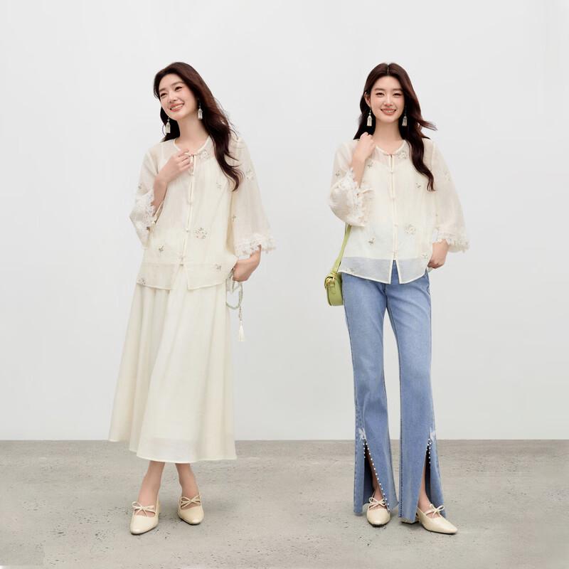 Camicetta di Pizzo Ricamata in Stile Cinese