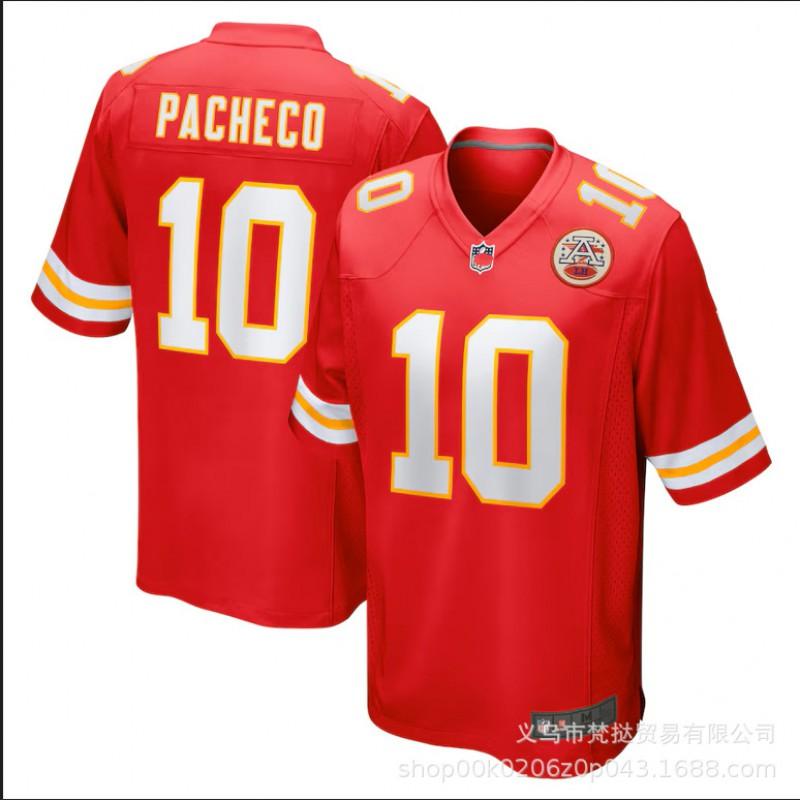 Pánský fotbalový dres NFL Kansas City Chiefs Mahomes 15 Kelce 87 Vyšívaný Červený Bílý Žlutý Krátký Rukáv Sportovní Oblečení