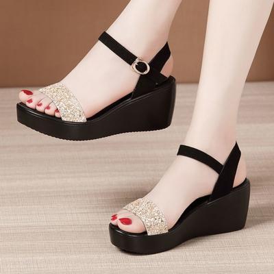 Women's Platform Wedge Sandals  Summer  Retro Bling Open Toe Ankle Strap Sandals for Women Dress 6cm High Heel Female Shoes
