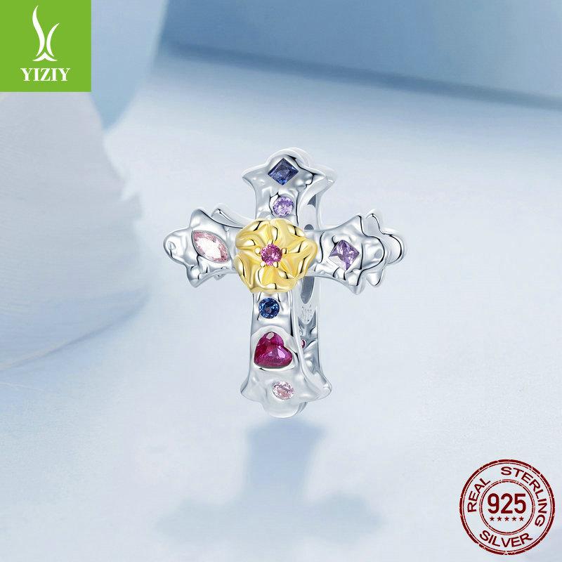 Vintage Cross Diy Bracelet Beaded, Popular Faith S925 Sterling Silver Beads Loose Beads