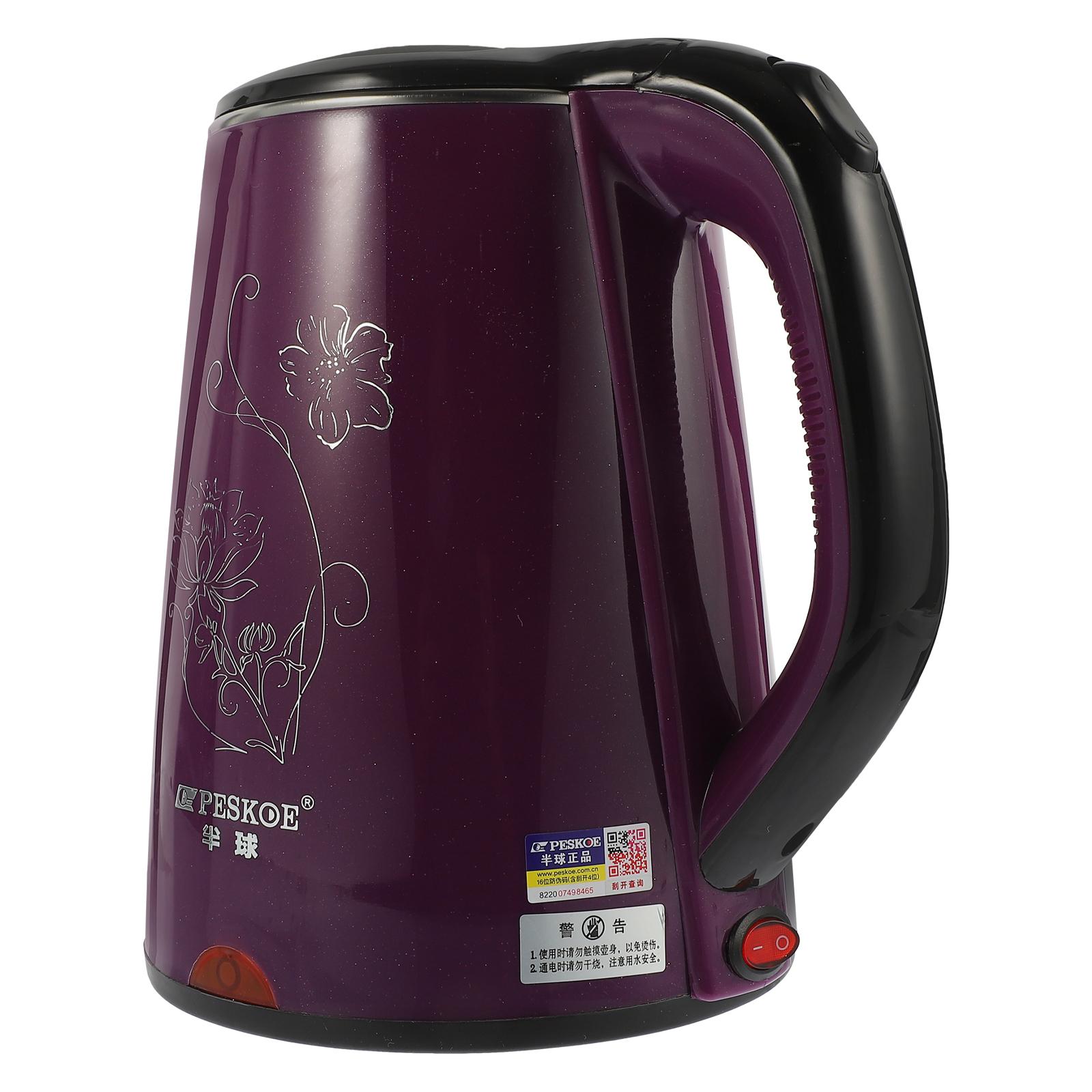 

Электрический чайник из нержавеющей стали с двойными стенками, чайник для чая 23 л, быстрое и тихое кипячение, защита с автоматическим отключением (черный) фиолетовый