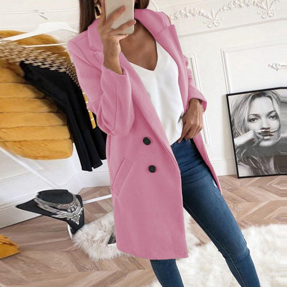 Women's Solid Color Lapel Mid-length Button Imitation Woolen Coat Spring Furry Outerwear Type 2024 Autumn Winter Plus Size New Faux Fur Coat