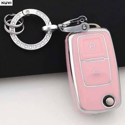 Růžové TPU pouzdro na klíč od auta Obal na klíč Ochranná taška Pro 2 3 tlačítka VW Volkswagen Polo Tiguan Passat Golf Jetta Lavida Skoda Octavia