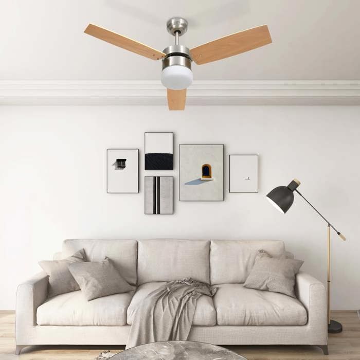 Ventilateur de plafond avec lampe et télécommande - VIDAXL - 108cm - Marron - LED
