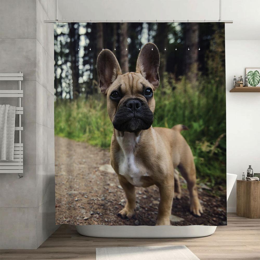 Adorable French Bulldog Shower Curtain High-Quality Fabric Print For Bathrooms Perfect Gift Idea