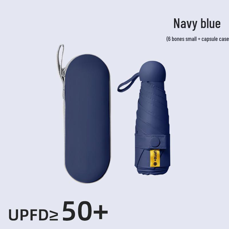 Compact Black Capsule Umbrella with UV and Rain Protection - Five-Fold Design