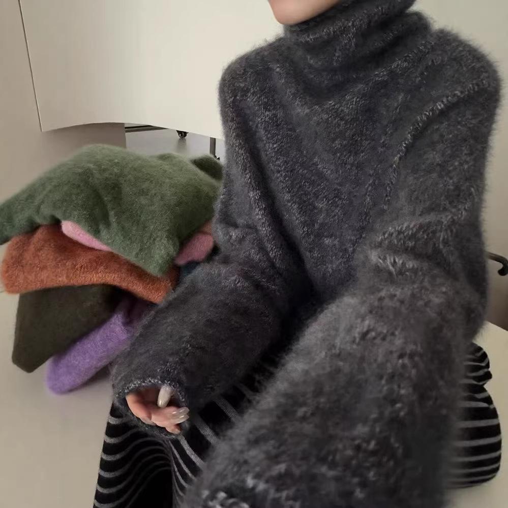 Women's 2025 Wool Turtleneck Sweater - Thick, Plush Fleece, High Neck Base Layer for Autumn & Winter