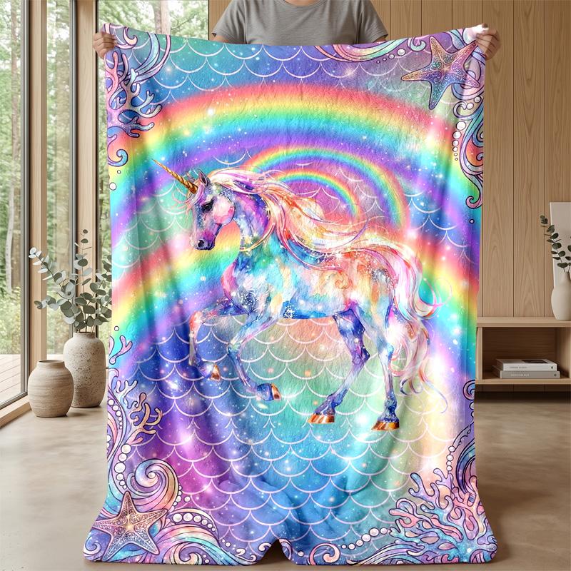 Rainbow Mane Unicorn Theme Blanket Lightweight Warm Flannel Blanket Decorative Throw Blanket for Home Decoration