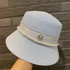 Pearl rhinestone M standard straw hat female summer seaside socialite hat face covering bucket hat sun protection beach hat