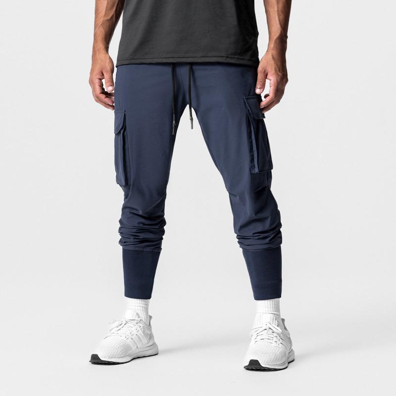 Men Elastic Waist Cargo Jogger Pants With Drawstring And Zipper Pockets
