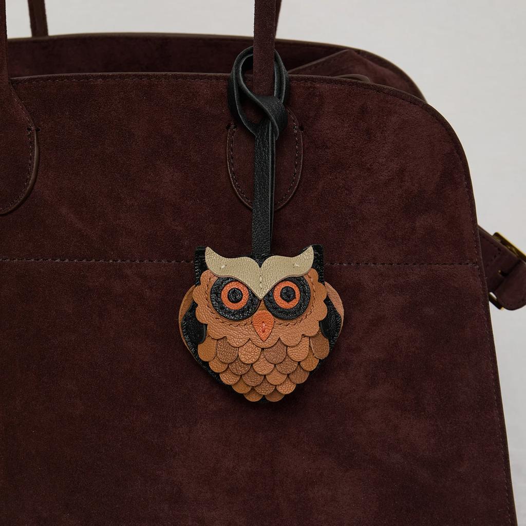 Genuine Leather Handmade Owl Bag Charm Pendant,Sheepskin Keyring Hanging Ornament,Backpack Handbag Schoolbag Purse Decoration
