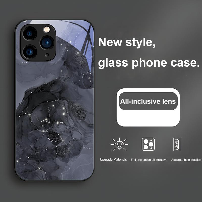 Akvarel Natte Tåge Sort til Iphone 14 13 12 11 Pro Max X XS XR 7 8 Plus 2020 SE Sort Metalbelagt Hærdet Glas Telefon Cover