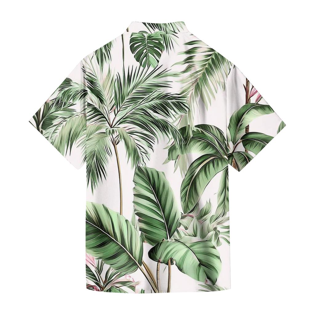 Men's Casual Loose Fit Hawaiian Print Short Sleeve Shirt Lightweight Breathable Summer Beachwear Button Down Shirt