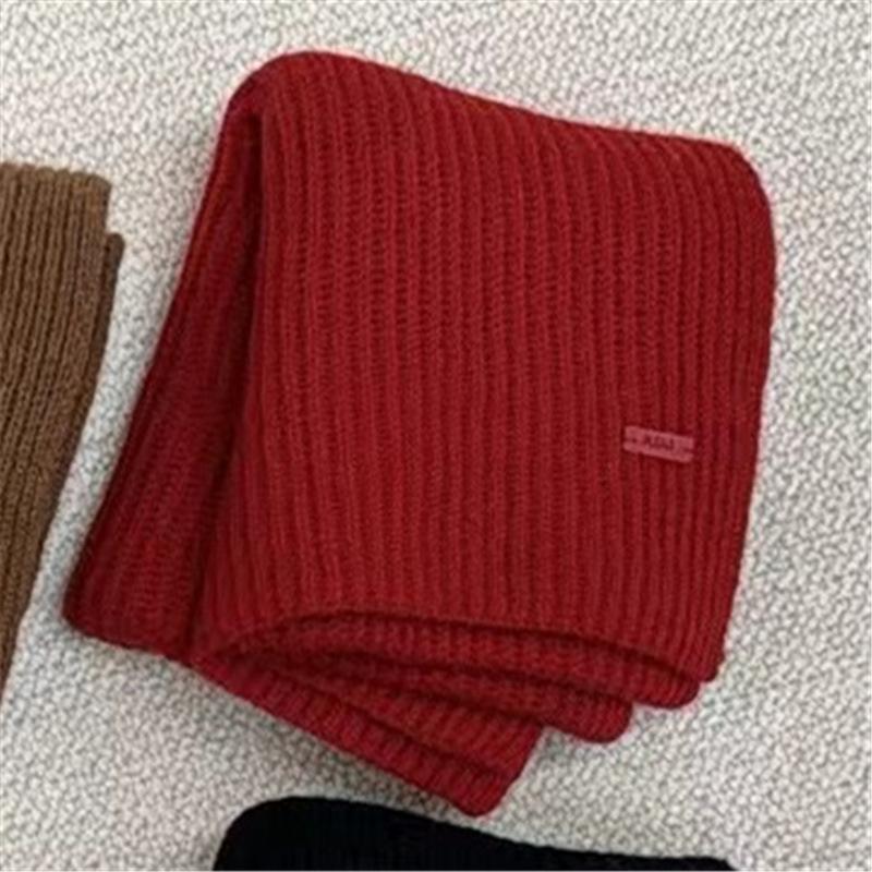 Wool Knitted Scarf Korean Version Versatile Solid Color Simple Woolen Warm Couple Thickened Scarf