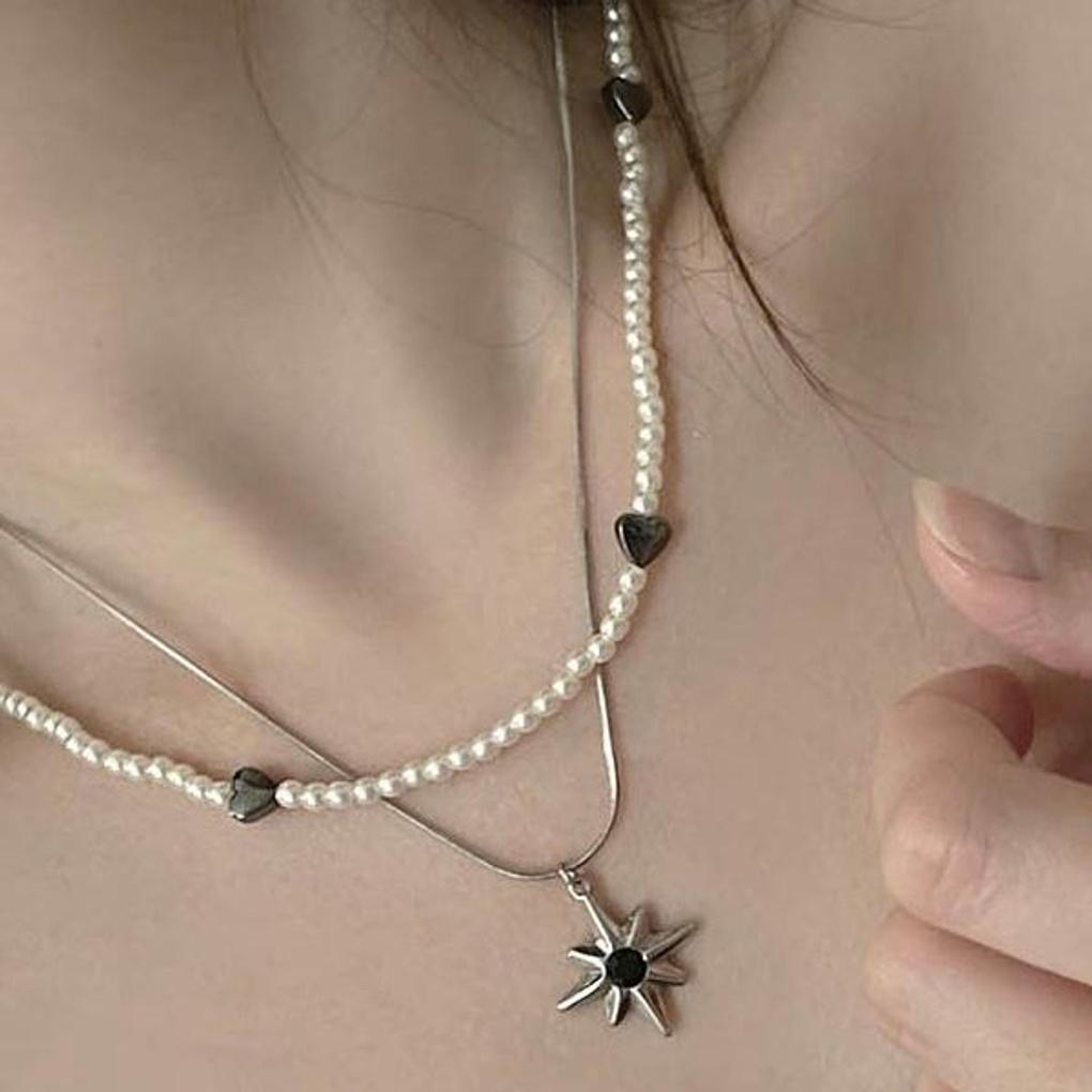Women's Pearl Heart Star Point Necklace (2 types)