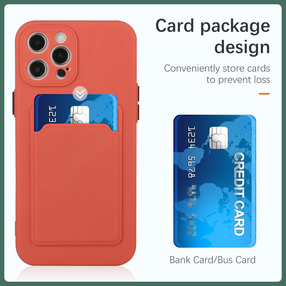 Porta Cartão Suporte Capa de Celular de Silicone Macio para IPhone 15 14 11 13 12 Pro Max XS XR X SE 2 3 8 7 Plus à Prova de Choque Capa Carteira Colorida