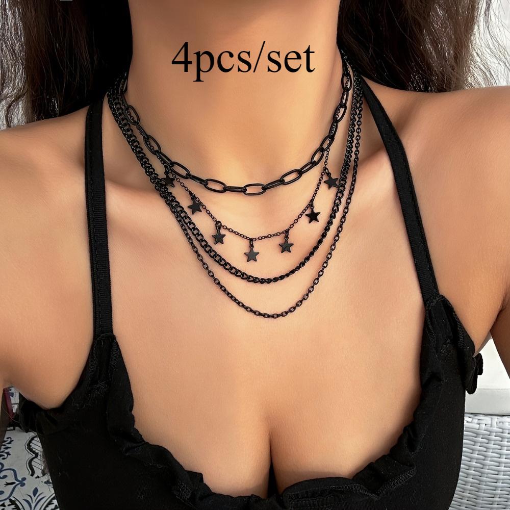 

Готический набор ожерелий с черными звездами. Хип-хоп цепочка из 4 частей с подвесками-кисточками для женщин.