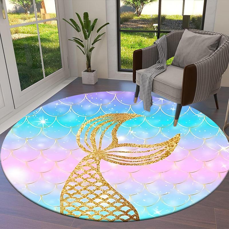 1PC Mermaid Tail Non-Slip Floor Round carpet, Office, family, bedroom, Large Area Rug Indoor Rugs, Durable Polyester-Z0408