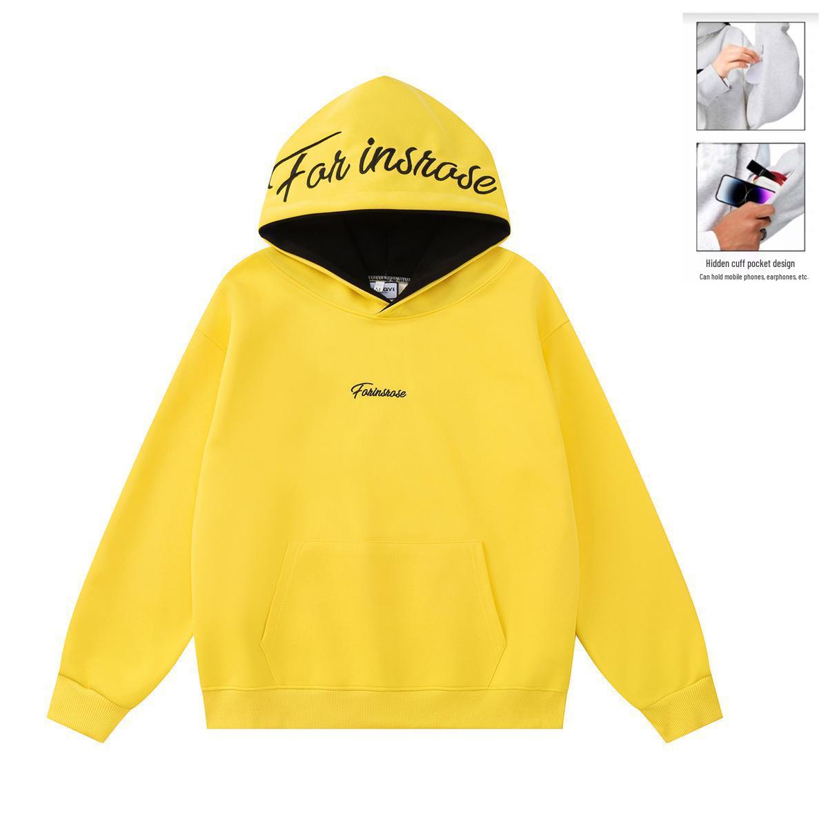 Унисекс Худи с вышивкой и цветовыми блоками, с карманом - Теплое и универсальное M [110-130 cm]