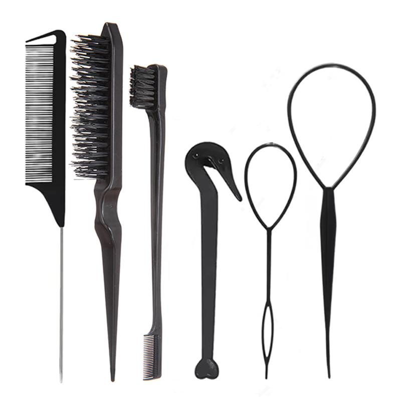 7pcs/set Hair Beauty Accessories Bristle Rat Tail Edge Comb Eyebrow Brush Braiders Ponytail Creator Water Sprayer Styling Set