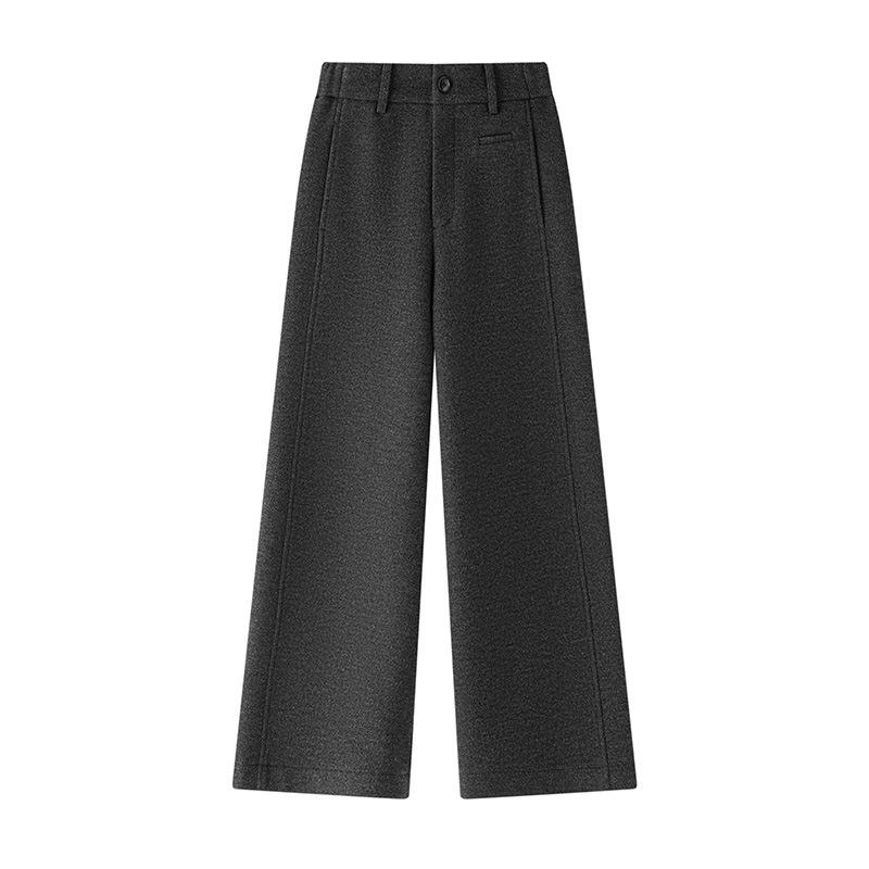 

Vintage Style Wool-Blend High-Waisted Wide-Leg Winter Pants for Women Small черный серый