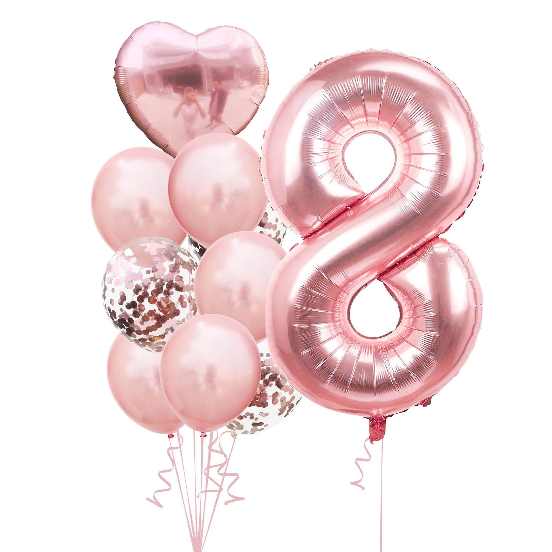 

10 шт., розовые воздушные шары из фольги с золотыми цифрами для дня рождения, украшения для дня рождения, принцесса для маленьких девочек 1, 2, 3, 4, 5, 6, 7, 8, 9 лет розового золота